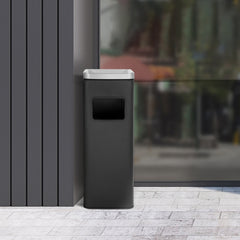 3.5 Gallon Black with Silver Lid Stainless Steel Trash Can with Ashtray