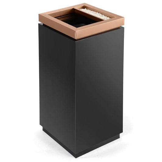 Beamnova 15 Gallon Black with Gold Frame Stainless Steel Trash Can with Ashtray Open Top for Elevator Escalator Entrance - Beamnovaus.com