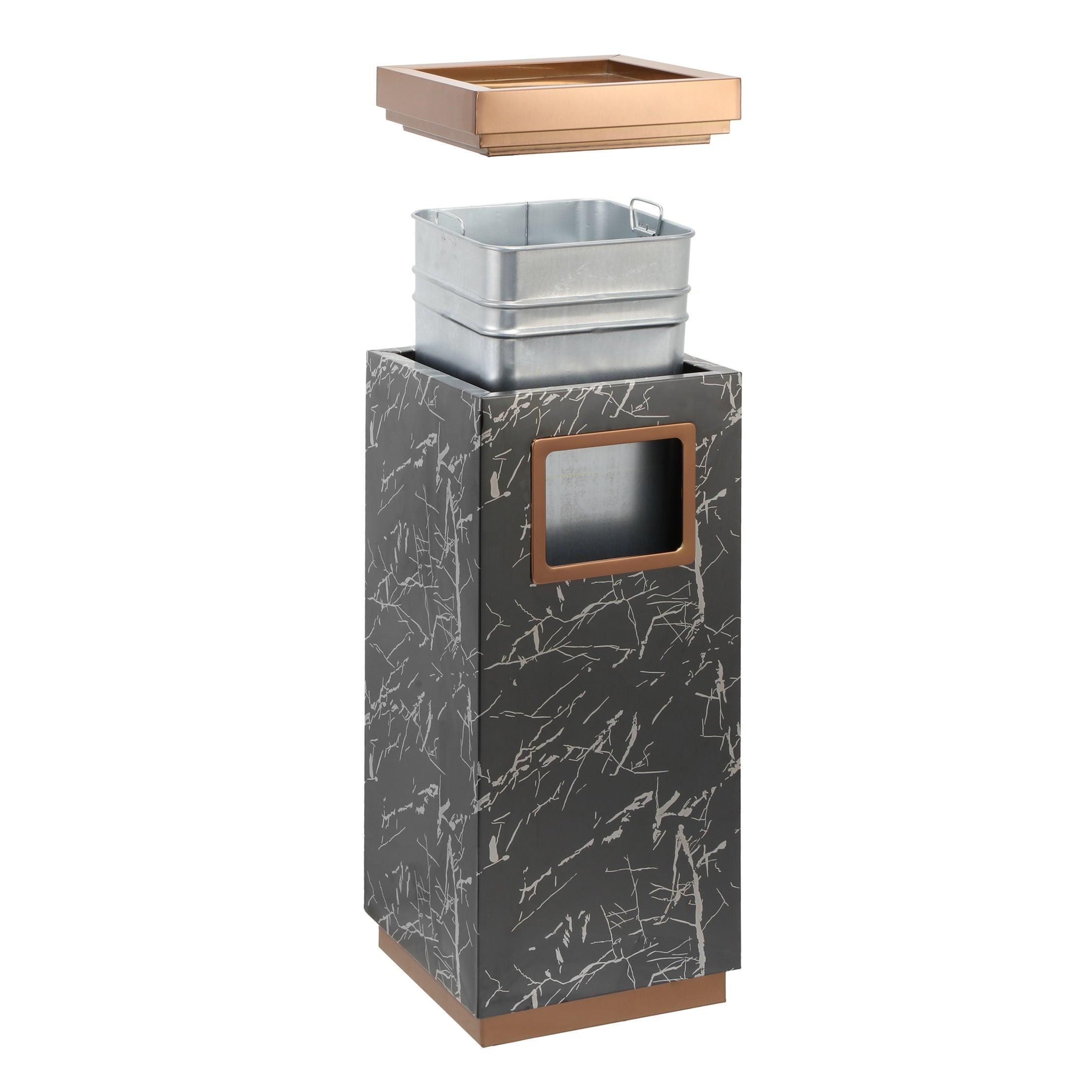 Beamnova 15 Gallon Black Marbling Stainless Steel Commercial Trash Can with Ashtray Large Garbage Enclosure with Lid - Beamnovaus.com