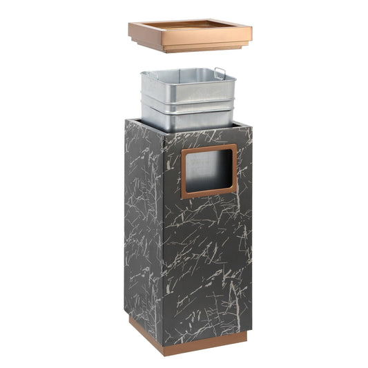 Beamnova 15 Gallon Black Marbling Stainless Steel Commercial Trash Can with Ashtray Large Garbage Enclosure with Lid - Beamnovaus.com
