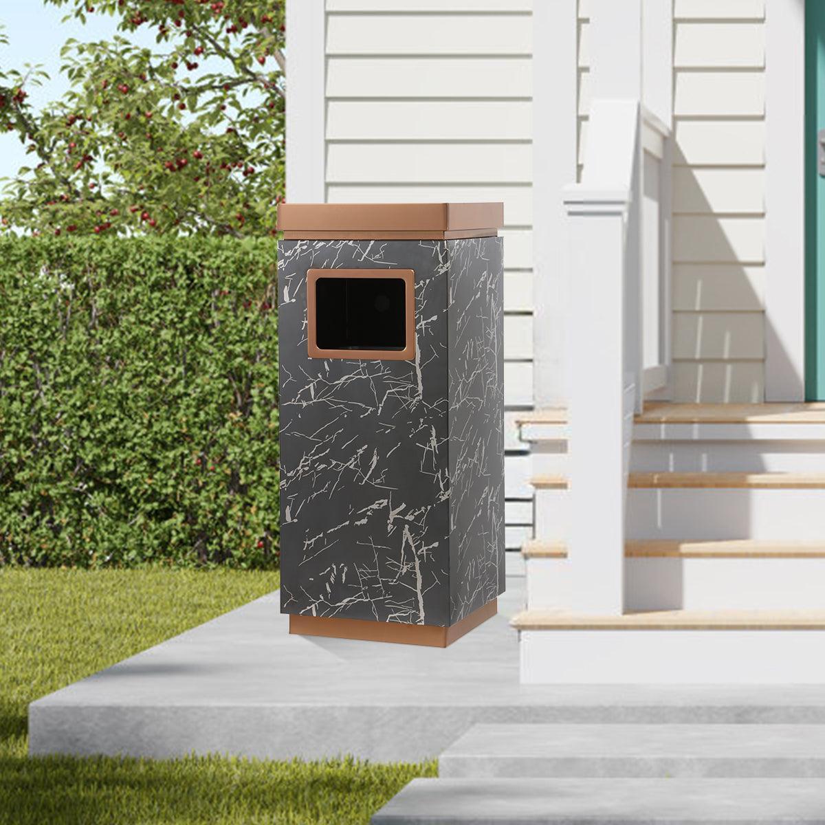 Beamnova 15 Gallon Black Marbling Stainless Steel Commercial Trash Can with Ashtray Large Garbage Enclosure with Lid - Beamnovaus.com