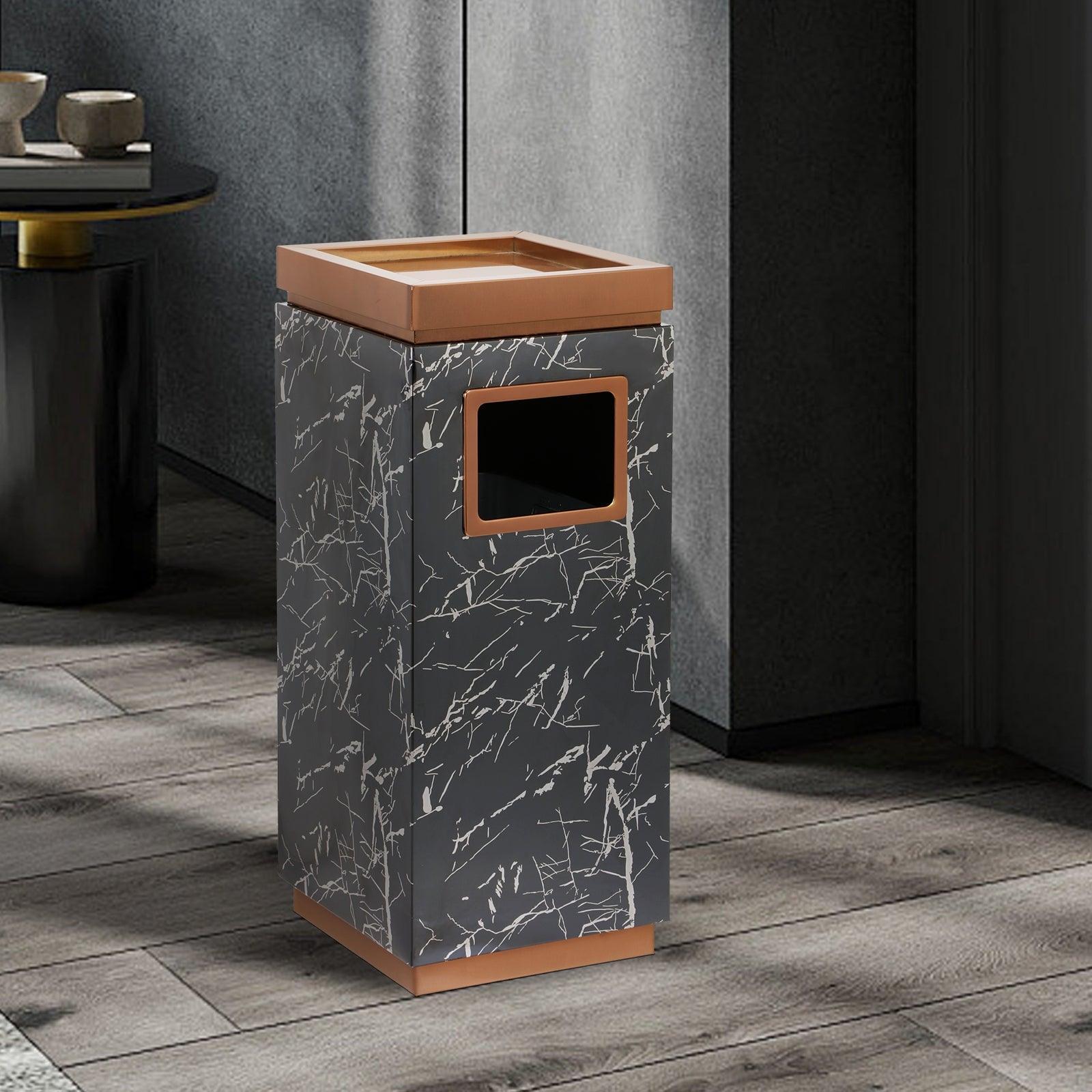 Beamnova 15 Gallon Black Marbling Stainless Steel Commercial Trash Can with Ashtray Large Garbage Enclosure with Lid - Beamnovaus.com