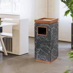 Beamnova 15 Gallon Black Marbling Stainless Steel Commercial Trash Can with Ashtray Large Garbage Enclosure with Lid - Beamnovaus.com