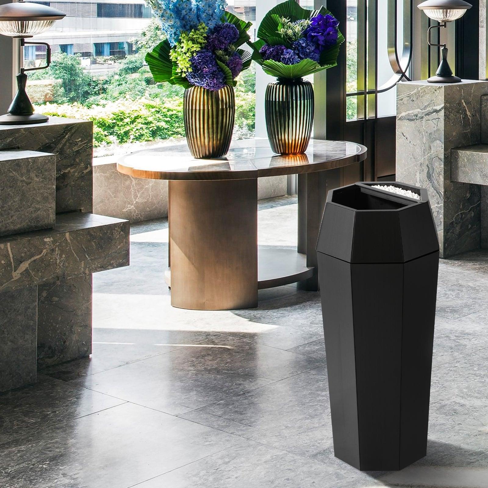 Beamnova 13 Gallon Black Diamond Style Stainless Steel Trash Can with Ashtray for Hotel Lobby - Beamnovaus.com