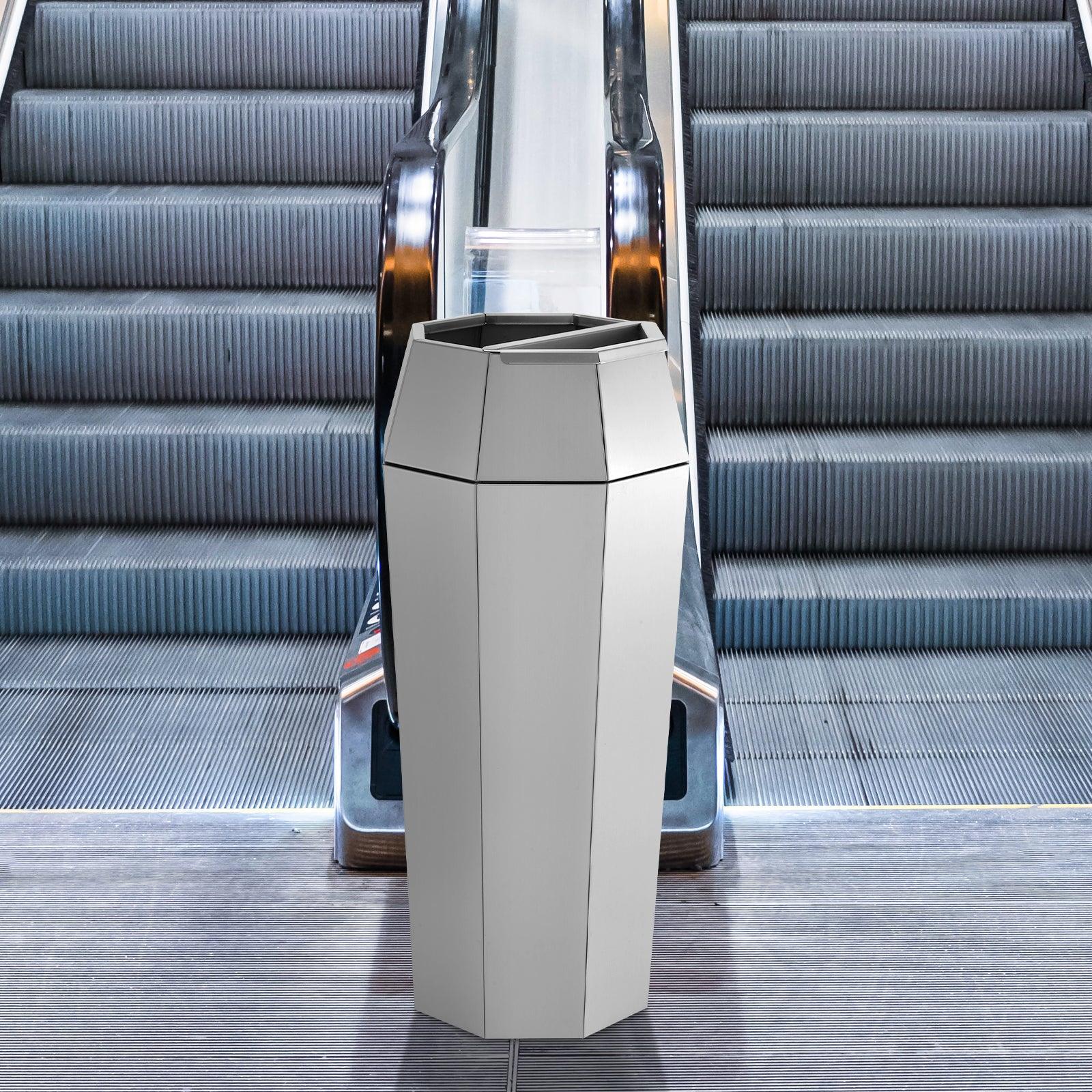 Beamnova 13 Gallon Metallic Silver Diamond Style Stainless Steel Trash Can with Ashtray for Elevator Escalator Area - Beamnovaus.com