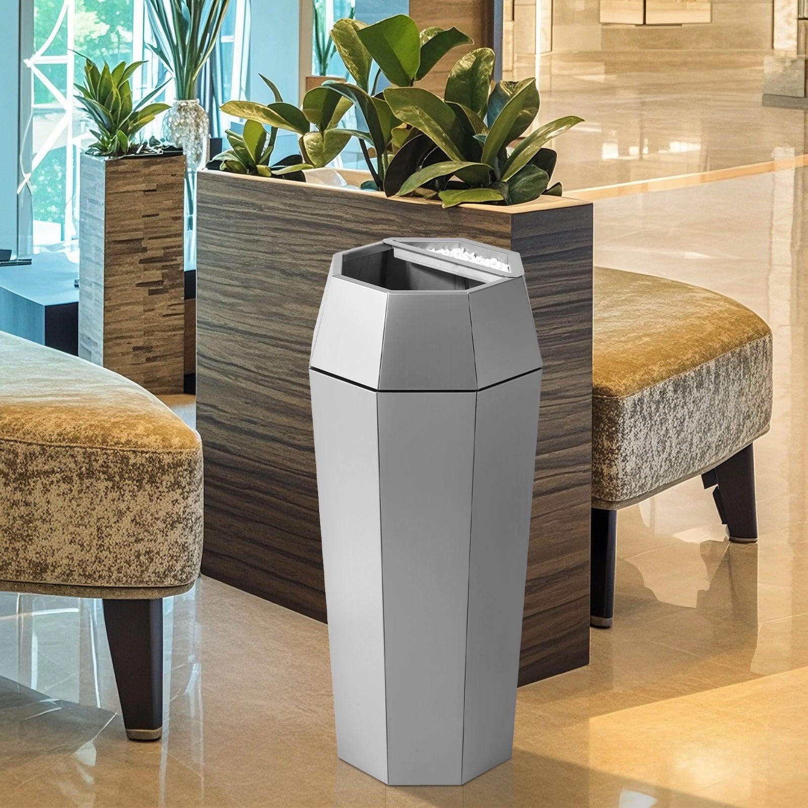 Beamnova 13 Gallon Metallic Silver Diamond Style Stainless Steel Trash Can with Ashtray for Hotel Lobby - Beamnovaus.com