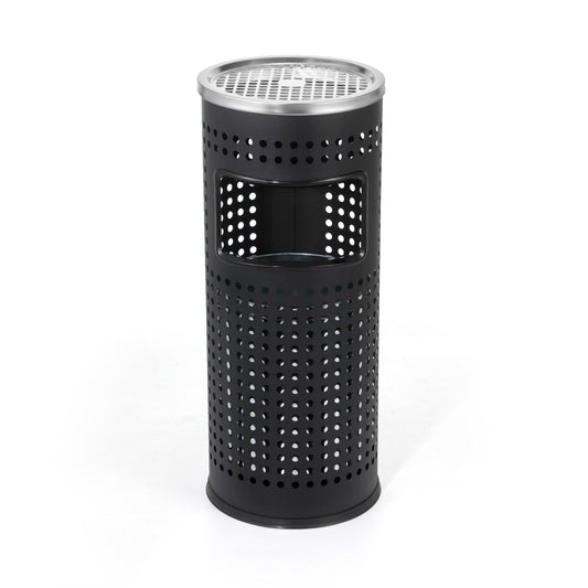 3 Gallon Black Cutout Stainless Steel Office Trash Can with Ashtray