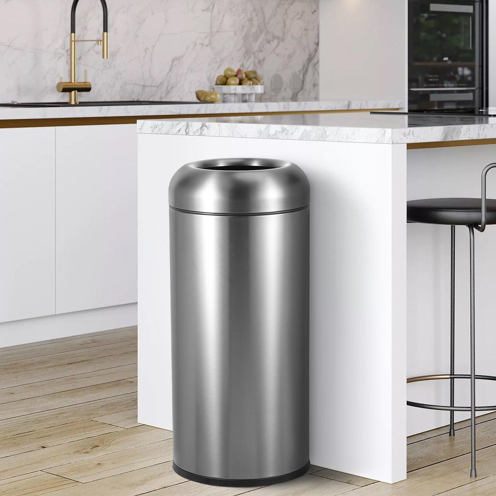 Beamnova 90L/24 Gallon Gunmetal Gray Metallic Round Stainless Steel Kitchen Trash Can Open Top - Beamnovaus.com