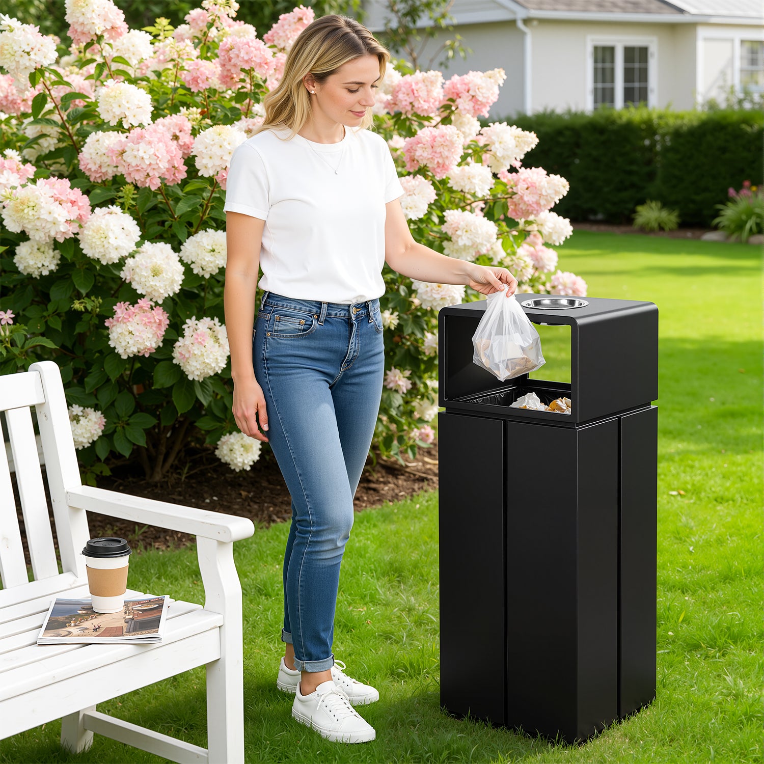 BEAMNOVA US 10 Gallon Metal Commercial Outdoor Trash Can - Beamnovaus.com