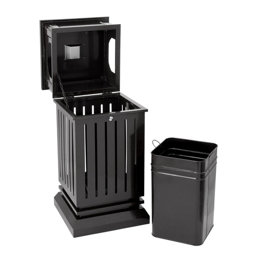 9 Gallon Black Heavy Duty Outdoor Trash Can with Locking Lid and Ashtray