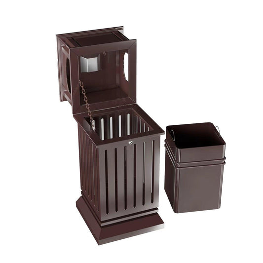 Beamnova 38 Gallon Brown Heavy Duty Outdoor Trash Can with Locking Lid and Ashtray for Park Green Area - Beamnovaus.com