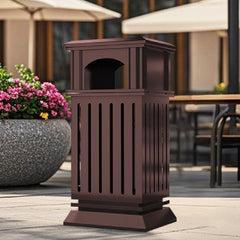 Beamnova 9 Gallon Brown Heavy Duty Outdoor Trash Can with Locking Lid and Ashtray for Street Sidewalk - Beamnovaus.com
