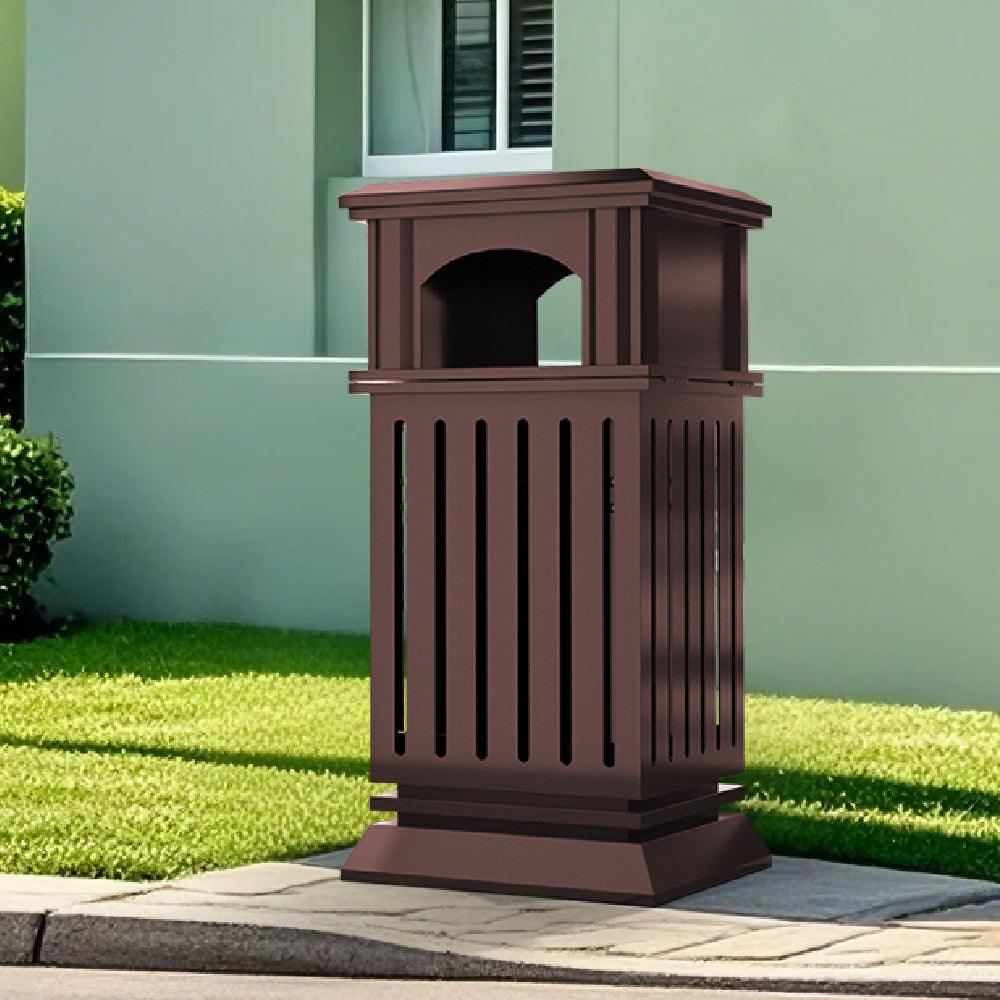 Beamnova 9 Gallon Brown Heavy Duty Outdoor Trash Can with Locking Lid and Ashtray for Street Sidewalk - Beamnovaus.com