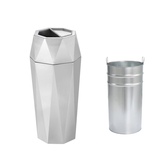 7 Gallon Silver Diamond Style Stainless Steel Trash Can with Ashtray