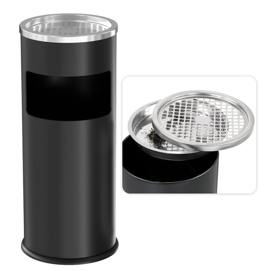 Beamnova 30L/8 Gallon Black Stainless Steel Office Trash Can with Ashtray for Elevator Escalator Entrance - Beamnovaus.com