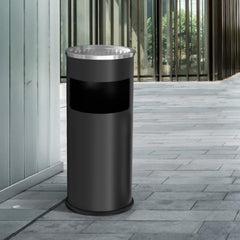 Beamnova Black Trash Can Round Stainless Steel Commercial Waste Container with Lid and Removable Inner Bucket - Beamnovaus.com