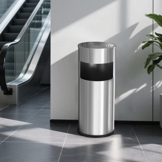Beamnova 30L/8 Gallon Silver Stainless Steel Trash Can with Ashtray for Elevator Escalator Entrance - Beamnovaus.com