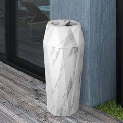 Beamnova 13 Gallon White Marbling Diamond Style Stainless Steel Trash Can with Ashtray for Couryard Corridor - Beamnovaus.com