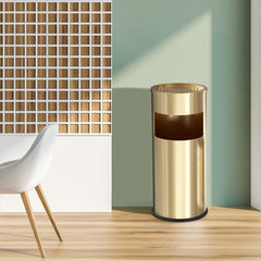 Beamnova Gold Trash Can Round Stainless Steel Commercial Waste Container with Lid and Removable Inner Bucket - Beamnovaus.com