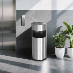 Beamnova 30L/8 Gallon Silver Stainless Steel Trash Can with Ashtray for Elevator Escalator Entrance - Beamnovaus.com