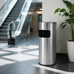 Beamnova 30L/8 Gallon Silver Stainless Steel Trash Can with Ashtray for Elevator Escalator Entrance - Beamnovaus.com