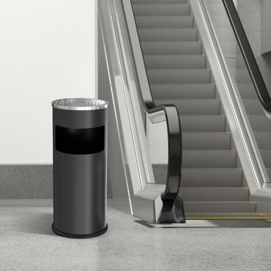 Beamnova 30L/8 Gallon Black Stainless Steel Office Trash Can with Ashtray for Elevator Escalator Entrance - Beamnovaus.com