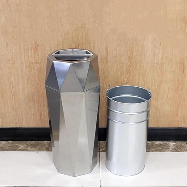 Beamnova 13 Gallon Silver Diamond Style Stainless Steel Trash Can with Ashtray for Hotel Lobby - Beamnovaus.com