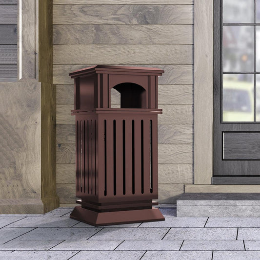 Beamnova 38 Gallon Brown Heavy Duty Outdoor Trash Can with Locking Lid and Ashtray for Plaza Pedestrian Mall - Beamnovaus.com