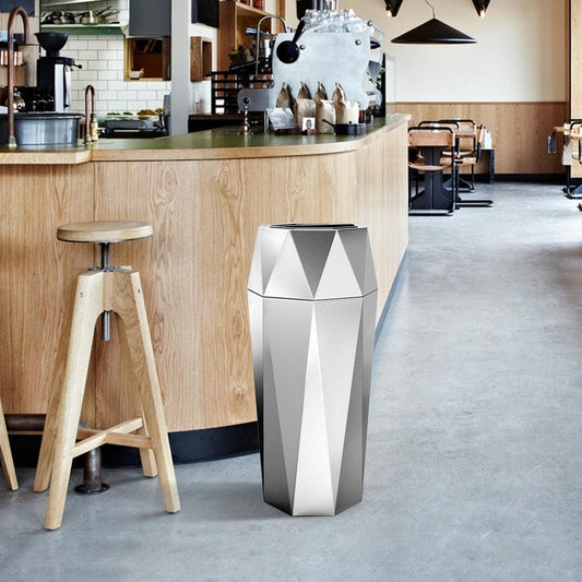 Beamnova 13 Gallon Silver Diamond Style Stainless Steel Trash Can with Ashtray for Restaurant Bar Counter - Beamnovaus.com