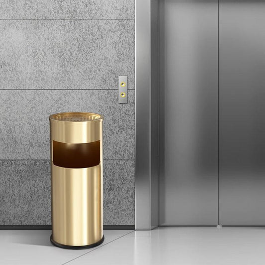 Beamnova 30L/8 Gallon Gold Stainless Steel Trash Can with Ashtray for Elevator Escalator Entrance - Beamnovaus.com