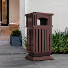 Beamnova 38 Gallon Brown Heavy Duty Outdoor Trash Can with Locking Lid and Ashtray for Corridor Courtyard - Beamnovaus.com