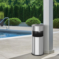 Beamnova 30L/8 Gallon Silver Stainless Steel Trash Can with Ashtray for Couryard Corridor - Beamnovaus.com
