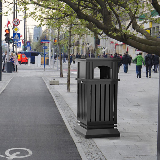 Beamnova 38 Gallon Black Heavy Duty Outdoor Trash Can with Locking Lid and Ashtray for Plaza Pedestrian Mall - Beamnovaus.com