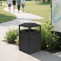 Beamnova 55 Gallon Stone Panels Heavy-Duty Outdoor Commercial Trash Can with Lockable Lid - Beamnovaus.com