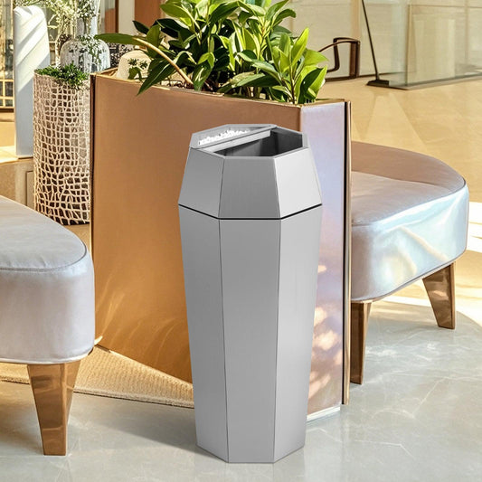 Beamnova 13 Gallon Metallic Silver Diamond Style Stainless Steel Trash Can with Ashtray for Hotel Lobby - Beamnovaus.com