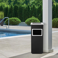 Beamnova 10 Gallon Black with Silver Frame Stainless Steel Trash Can with Ashtray for Couryard Corridor - Beamnovaus.com