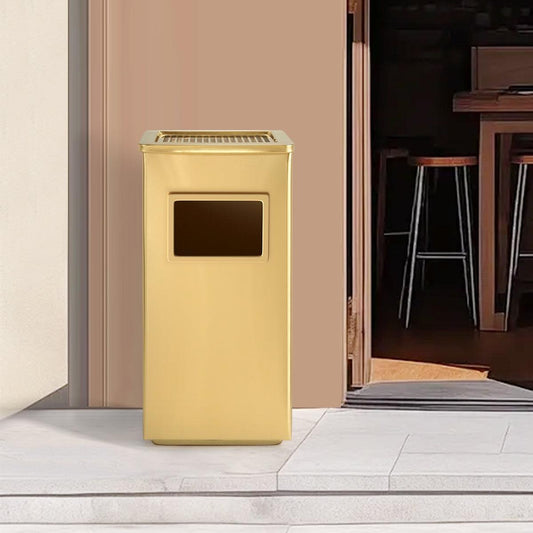 13 Gallon Gold Rectangular Stainless Steel Trash Can with Ashtray for Corridor Courtyard - Beamnovaus.com