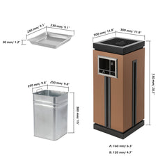 15 Gallon Stainless Steel Trash Can with Ashtray for Office Bronze Gold with Black Accents