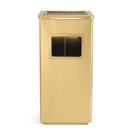 13 Gallon Gold Rectangular Stainless Steel Trash Can with Ashtray for Corridor Courtyard - Beamnovaus.com