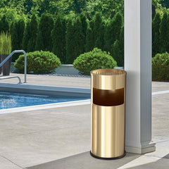 Beamnova 30L/8 Gallon Gold Stainless Steel Trash Can with Ashtray for Couryard Corridor - Beamnovaus.com