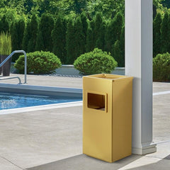 13 Gallon Gold Rectangular Stainless Steel Trash Can with Ashtray for Corridor Courtyard - Beamnovaus.com