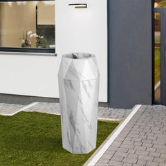 Beamnova 13 Gallon White Marbling Diamond Style Stainless Steel Trash Can with Ashtray for Couryard Corridor - Beamnovaus.com