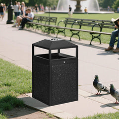 Beamnova 55 Gallon Stone Panels Heavy-Duty Outdoor Commercial Trash Can with Lockable Lid - Beamnovaus.com