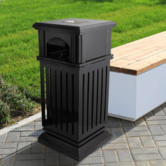 Beamnova 38 Gallon Black Heavy Duty Outdoor Trash Can with Locking Lid and Ashtray for Street Sidewalk - Beamnovaus.com