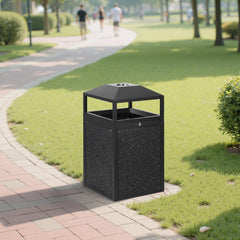 Beamnova 55 Gallon Stone Panels Heavy-Duty Outdoor Commercial Trash Can with Lockable Lid - Beamnovaus.com