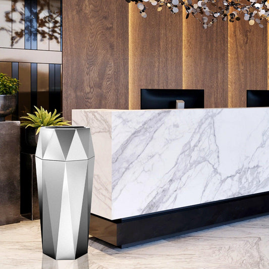 Beamnova 13 Gallon Silver Diamond Style Stainless Steel Trash Can with Ashtray for Hotel Lobby - Beamnovaus.com