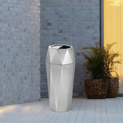 Beamnova 13 Gallon Silver Diamond Style Stainless Steel Trash Can with Ashtray for Couryard Corridor - Beamnovaus.com