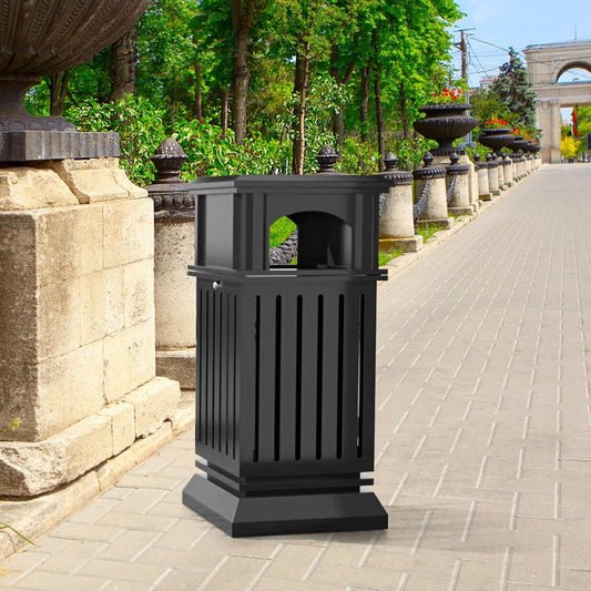 Beamnova 38 Gallon Black Heavy Duty Outdoor Trash Can with Locking Lid and Ashtray for Plaza Pedestrian Mall - Beamnovaus.com
