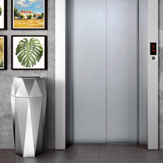 Beamnova 13 Gallon Silver Diamond Style Stainless Steel Trash Can with Ashtray for Elevator Escalator Entrance - Beamnovaus.com