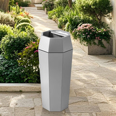 Beamnova 13 Gallon Metallic Silver Diamond Style Stainless Steel Trash Can with Ashtray for Corridor Courtyard - Beamnovaus.com
